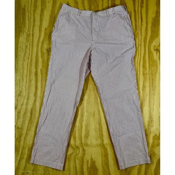 Brooks Brothers Clark Fit Mens 36x32 Cotton Seersucker Pants Red & White Stripe - Picture 2 of 11